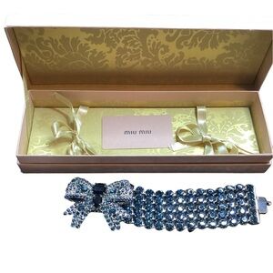 MIU MIU Blue Crystal Bow Bracelet (t145)